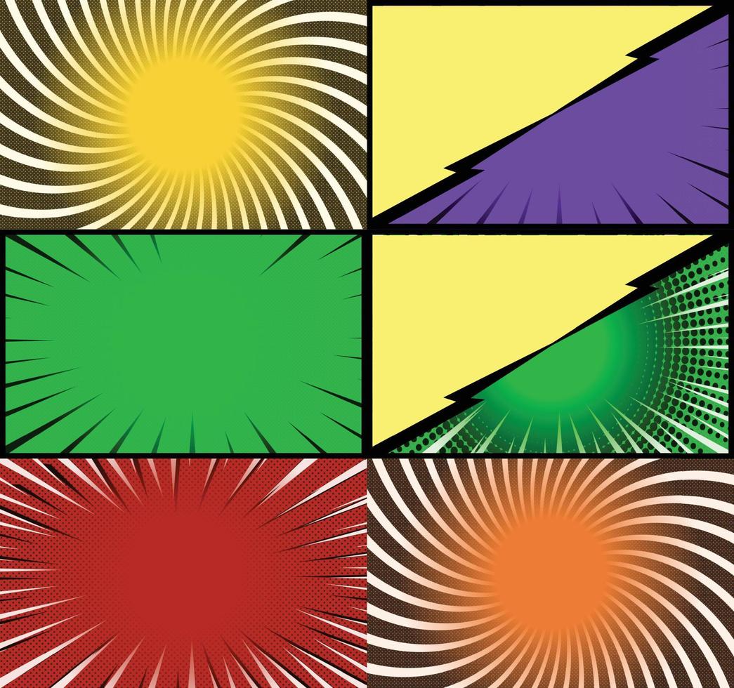 fond de cadres colorés de bande dessinée avec des rayons de demi-teintes effets radiaux et pointillés style pop art vecteur