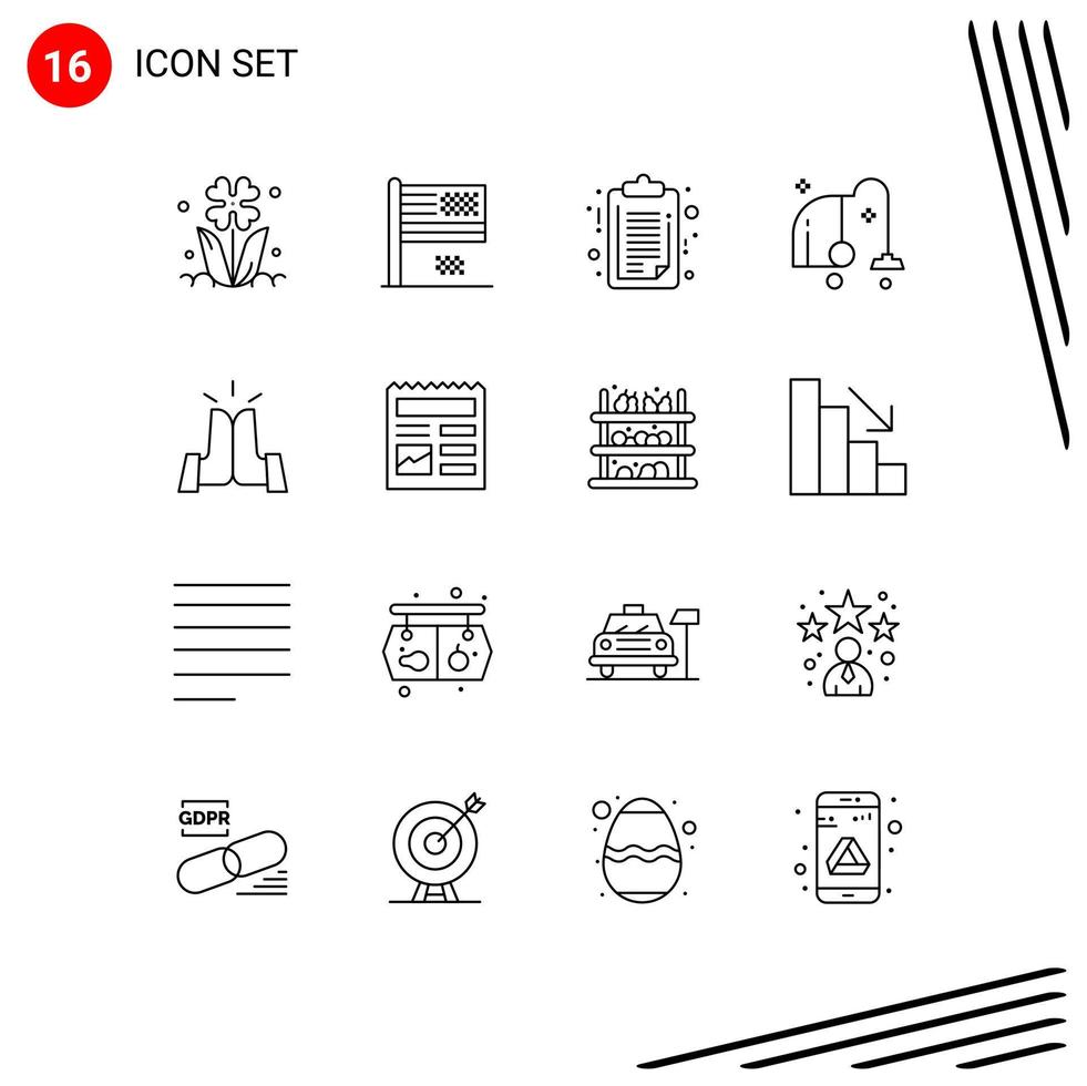 pack de 16 contours créatifs d'éléments de conception vectoriels modifiables de rapport de nettoyage d'automne électrique sous vide vecteur