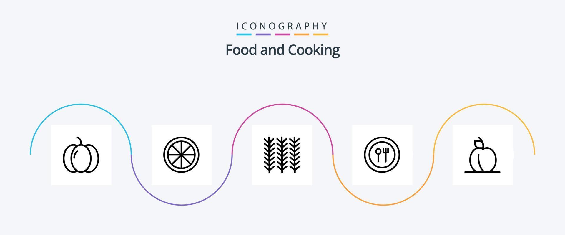 pack d'icônes de la ligne alimentaire 5, y compris les fruits. abricot. nourriture. plaque. fourchette vecteur