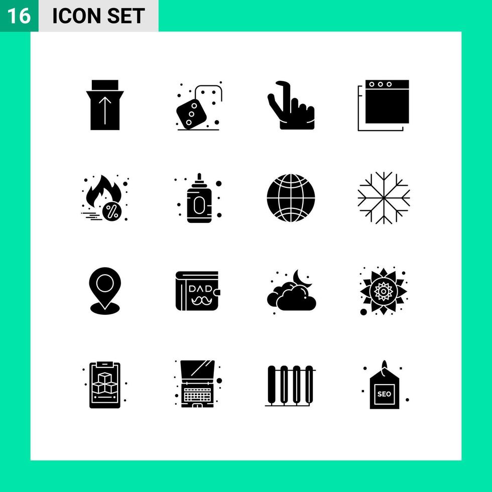 interface mobile glyphe solide ensemble de 16 pictogrammes d'éléments de conception vectoriels modifiables vecteur