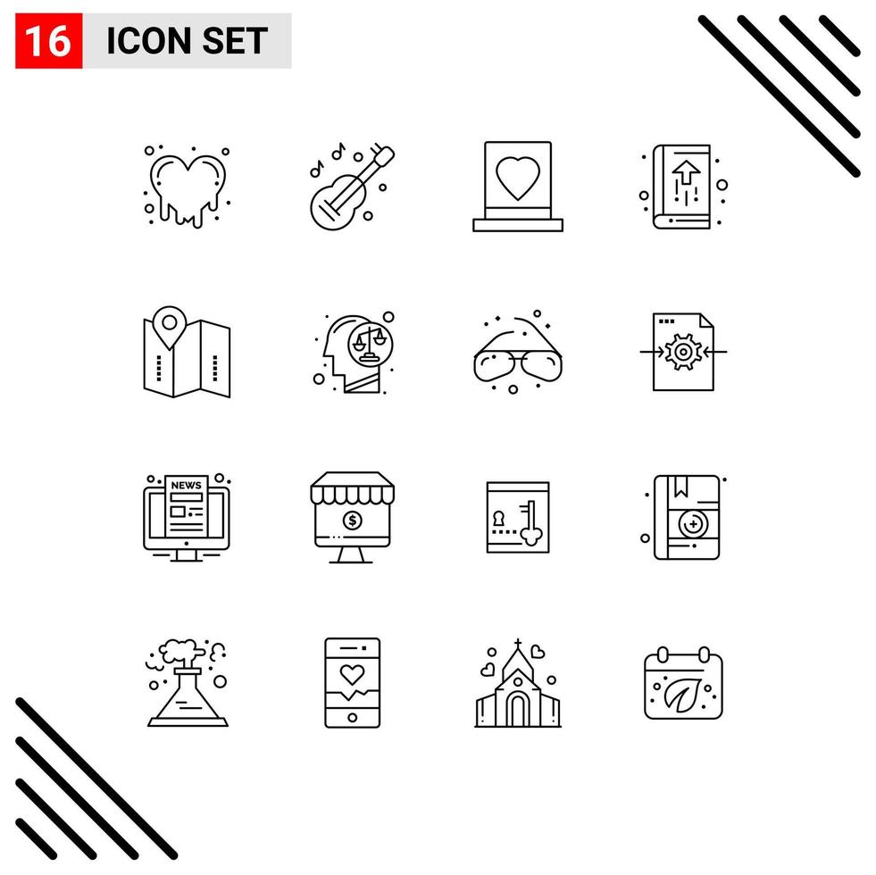 symboles d'icônes universels groupe de 16 contours modernes d'éléments de conception vectoriels modifiables de l'agenda d'affaires du chapeau de croissance de la carte vecteur