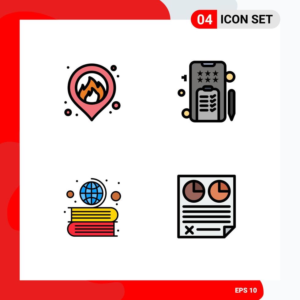 groupe de 4 couleurs plates remplies modernes définies pour le feu géographie contrat de téléphone mobile éléments de conception vectoriels modifiables vecteur
