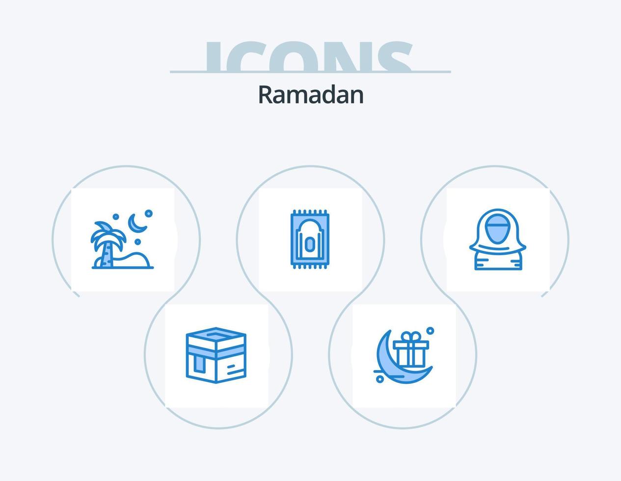 pack d'icônes bleu ramadan 5 conception d'icônes. avatar. tapis. cadeau. prier. palmiers vecteur