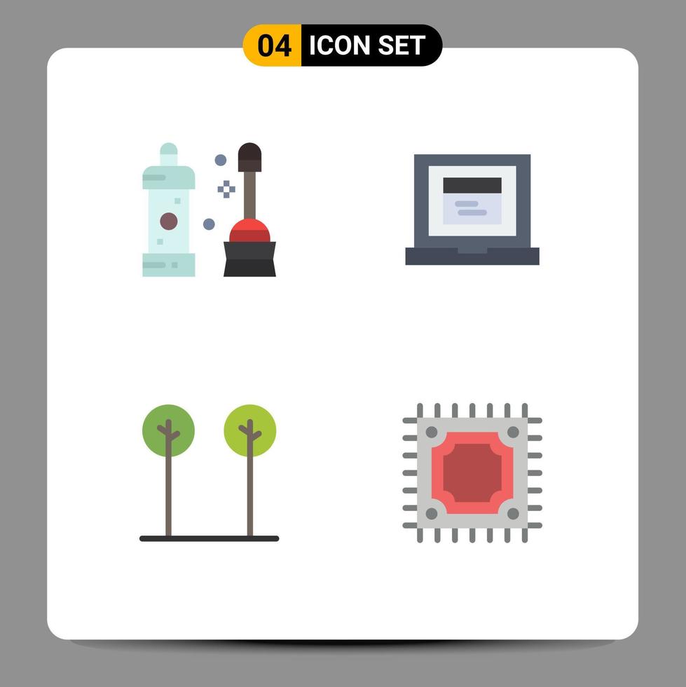 ensemble de pictogrammes de 4 icônes plates simples d'éléments de conception vectoriels éditables de site Web d'outil de nature de salle de bain cpu vecteur