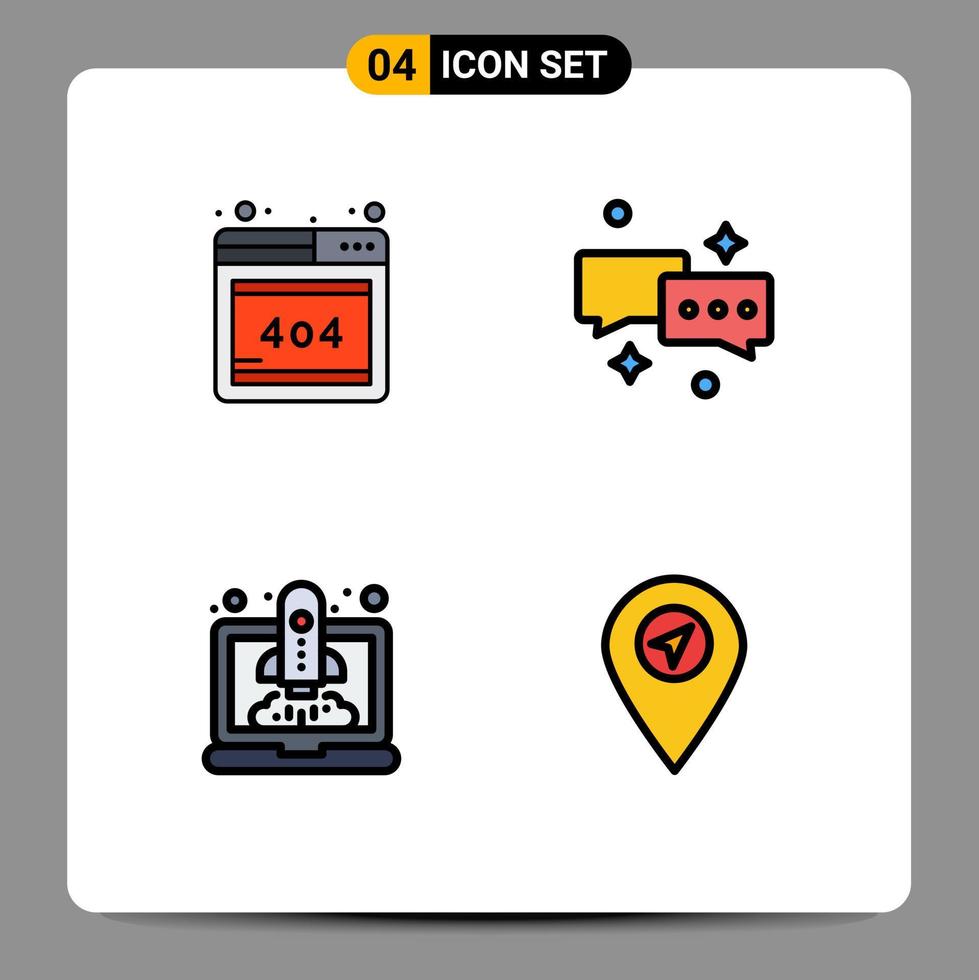 groupe de 4 signes et symboles de couleurs plates remplies pour l'accélération du navigateur emplacement de messagerie de chat éléments de conception vectoriels modifiables vecteur