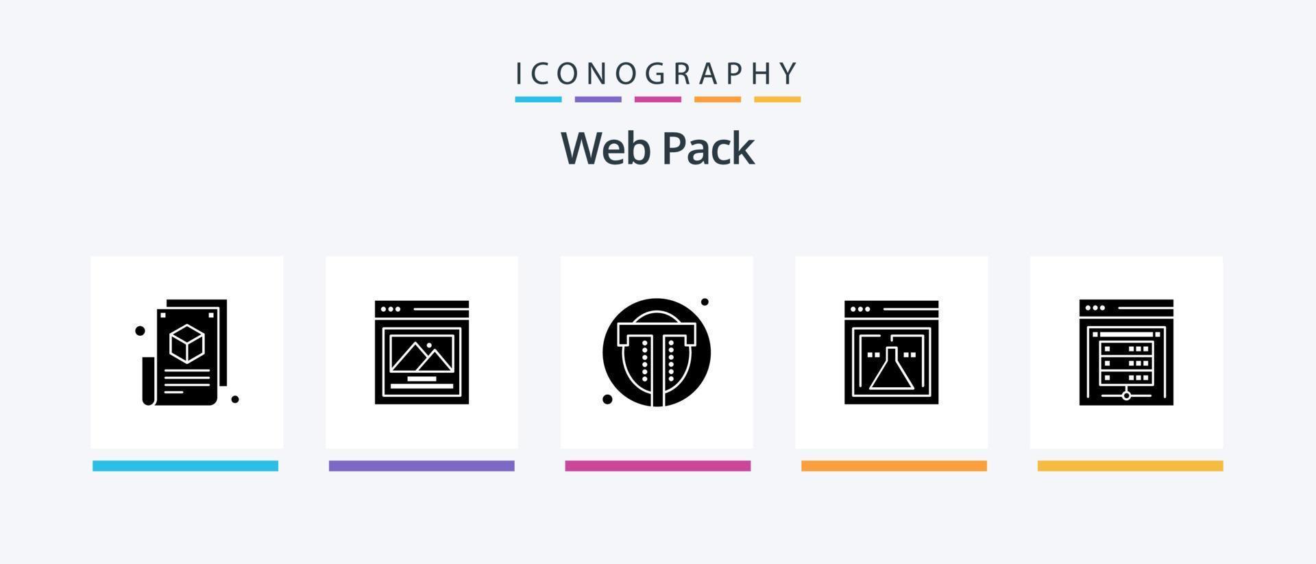 pack web pack d'icônes glyphe 5 comprenant un serveur informatique. recherche. interface. laboratoire. la toile. conception d'icônes créatives vecteur