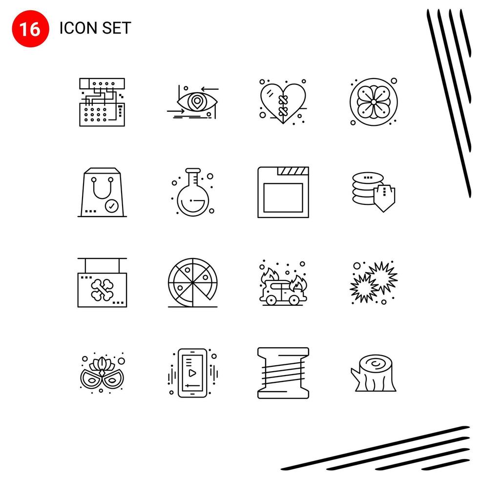 ensemble moderne de 16 contours et symboles tels que vérifier les éléments de conception vectoriels modifiables de la santé des fleurs de la science du sauna vecteur