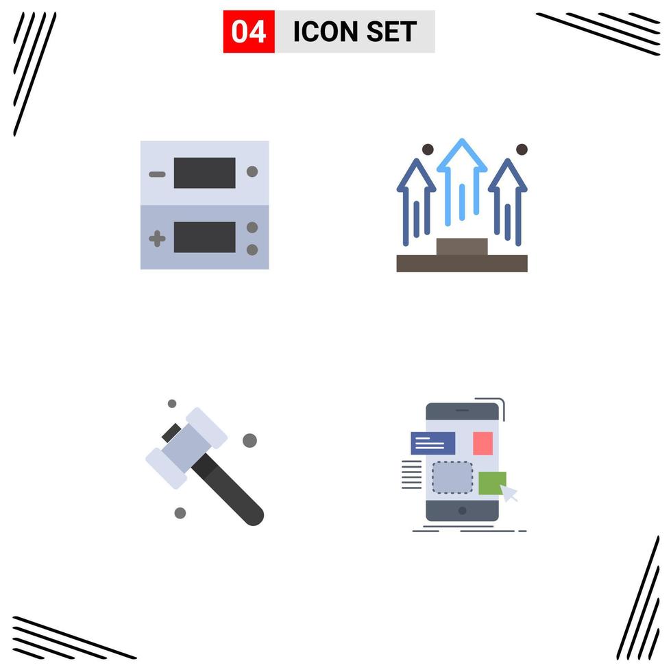 pack de 4 icônes plates créatives d'éléments de conception vectoriels modifiables de l'outil de gestion vidéo de construction de console vecteur