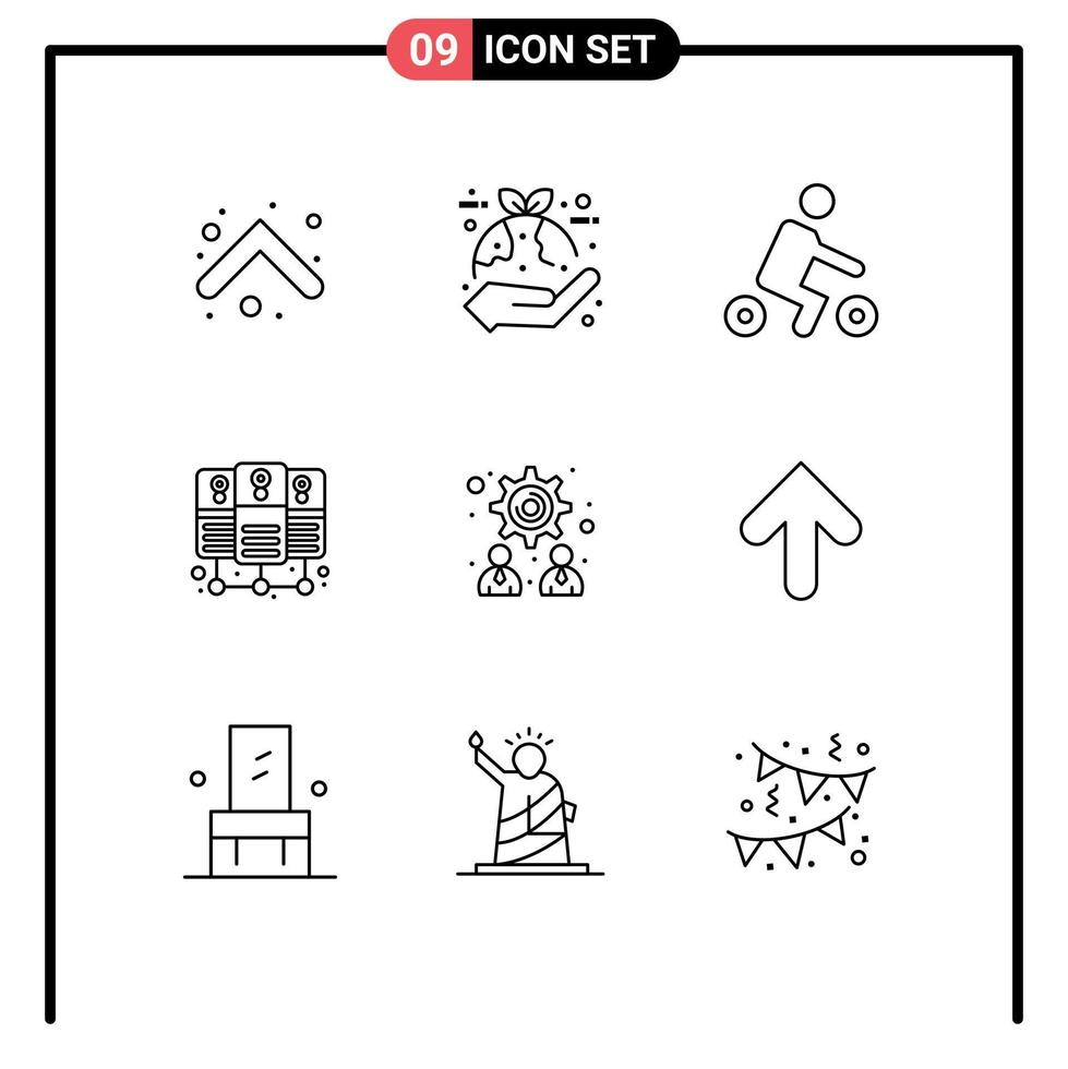 ensemble de pictogrammes de 9 contours simples de serveur de feuilles partagées de stratégie hébergeant des éléments de conception vectoriels modifiables de transport vecteur