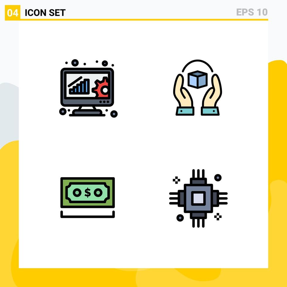 interface mobile fillline plat couleur ensemble de 4 pictogrammes d'analyse dollar évaluation en ligne gérer paiement éléments de conception vectoriels modifiables vecteur