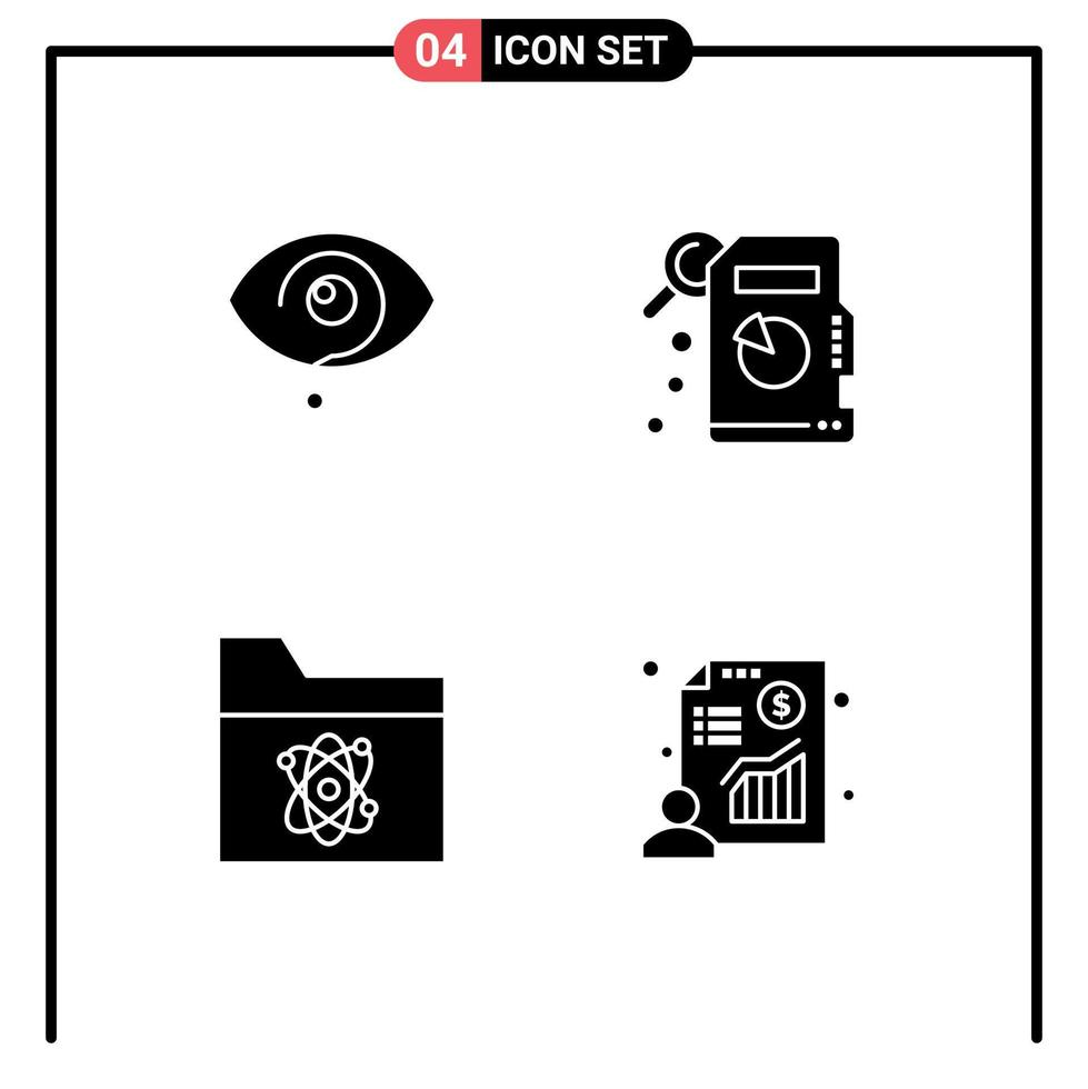 pack de 4 glyphes solides créatifs de connaissances scientifiques curieuses tableau d'analyse statistique éléments de conception vectoriels modifiables vecteur