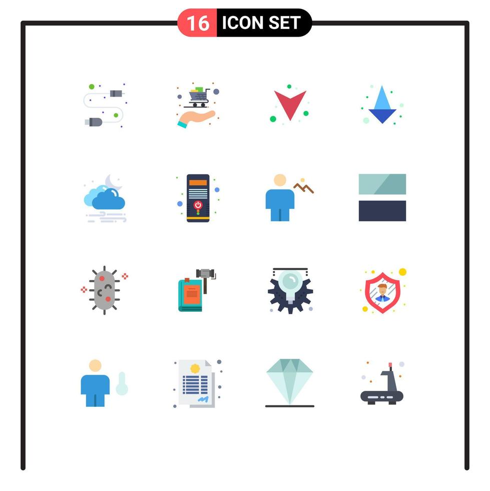 16 signes universels de couleur plate symboles d'ordinateur pc vers le bas nuage venteux pack modifiable d'éléments de conception de vecteur créatif