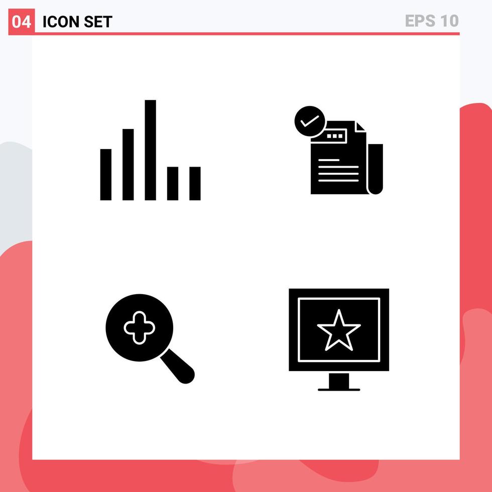 interface mobile glyphe solide ensemble de 4 pictogrammes de vérification de recherche de connexion en vedette éléments de conception vectoriels modifiables de cinéma vecteur