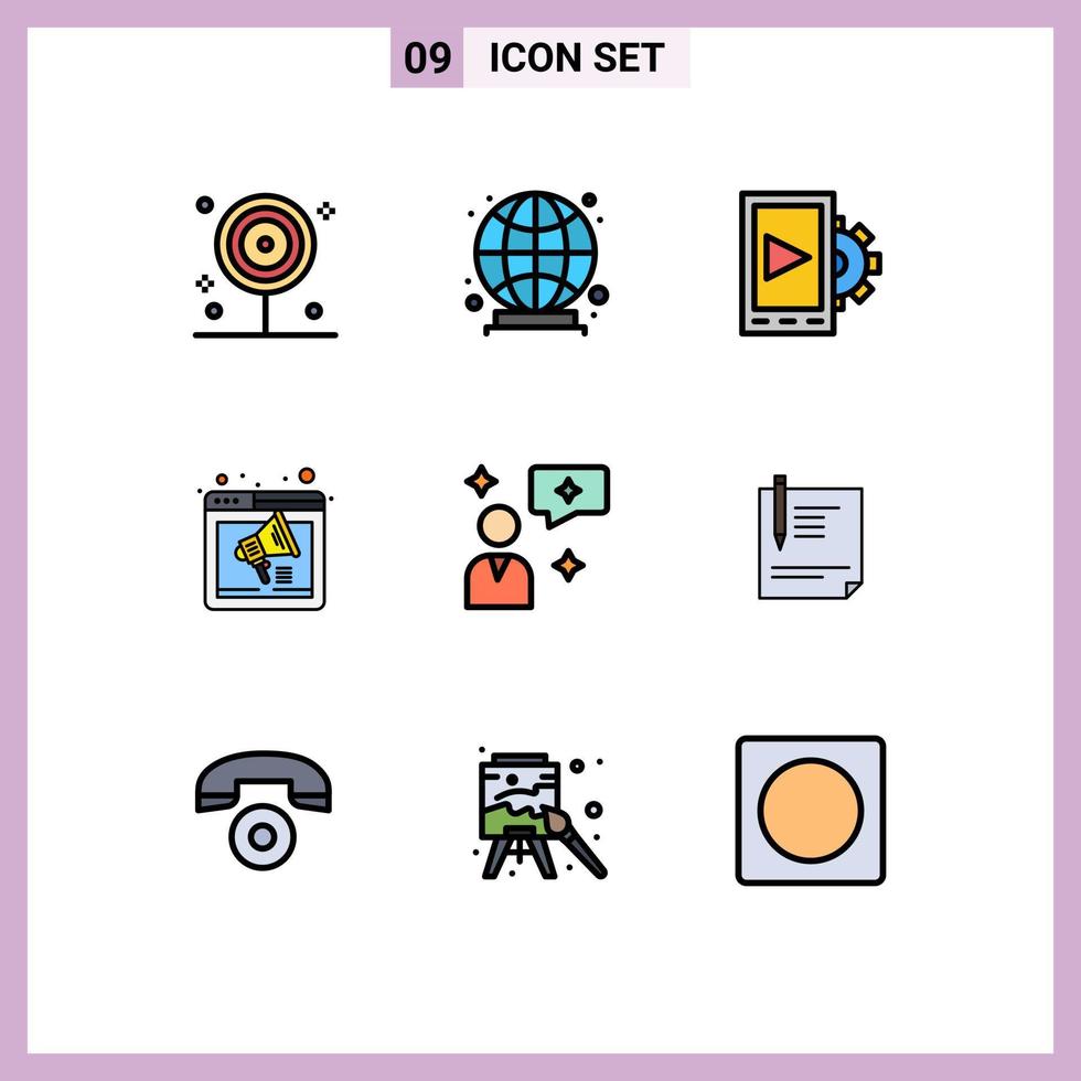 pack d'interface utilisateur de 9 couleurs plates de base remplies d'interface homme chat conception page web son éléments de conception vectoriels modifiables vecteur