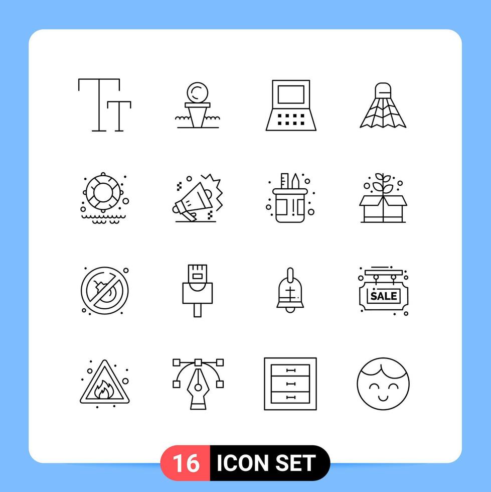 ensemble de 16 symboles d'icônes d'interface utilisateur modernes signes pour jeu d'ordinateur portable bouée de sauvetage parc éléments de conception vectoriels modifiables vecteur