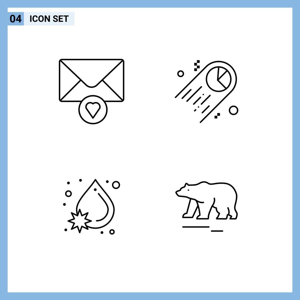 ensemble moderne de 4 pictogrammes de couleurs plates remplies d'éléments de conception vectoriels modifiables d'animaux de l'espace de diagramme de chute de courrier vecteur