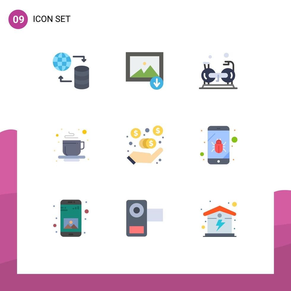 9 couleurs plates universelles définies pour les applications web et mobiles investissement lieu de thé exercice tasse de thé éléments de conception vectoriels modifiables vecteur