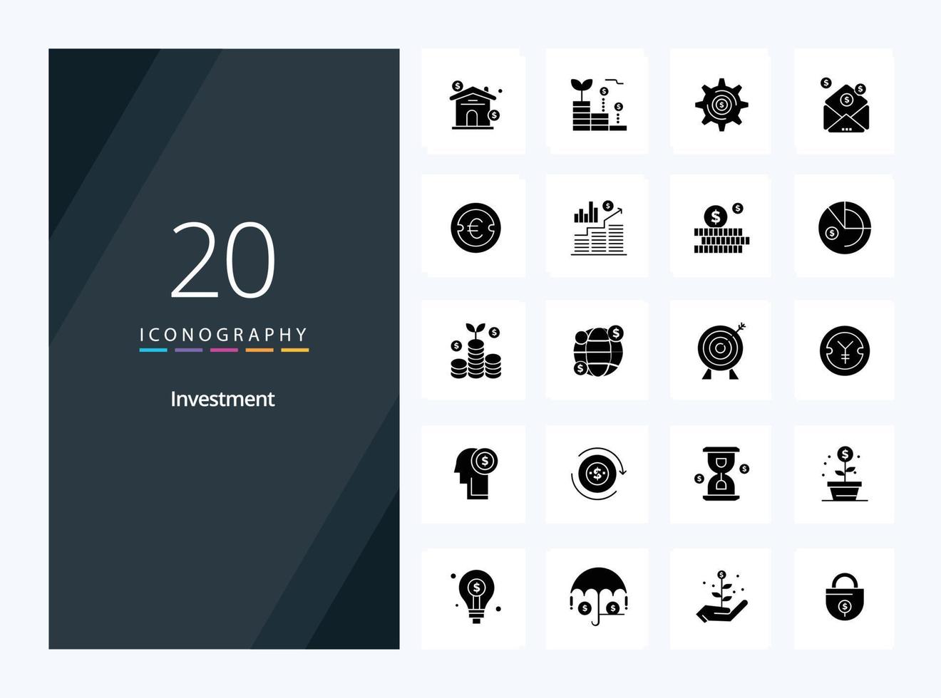 20 icône de glyphe solide d'investissement pour la présentation vecteur
