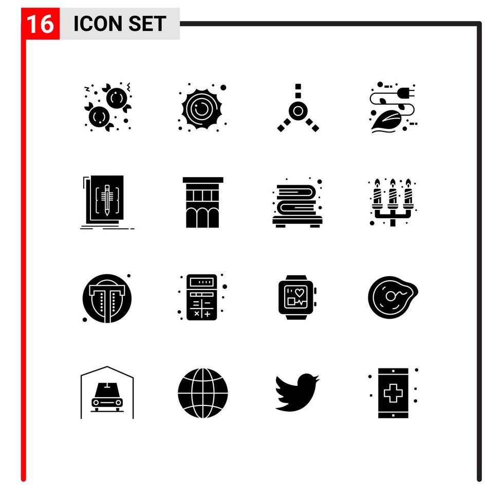 pack de 16 glyphes solides créatifs d'éléments de conception vectoriels modifiables de connexion de code d'éditeur vecteur