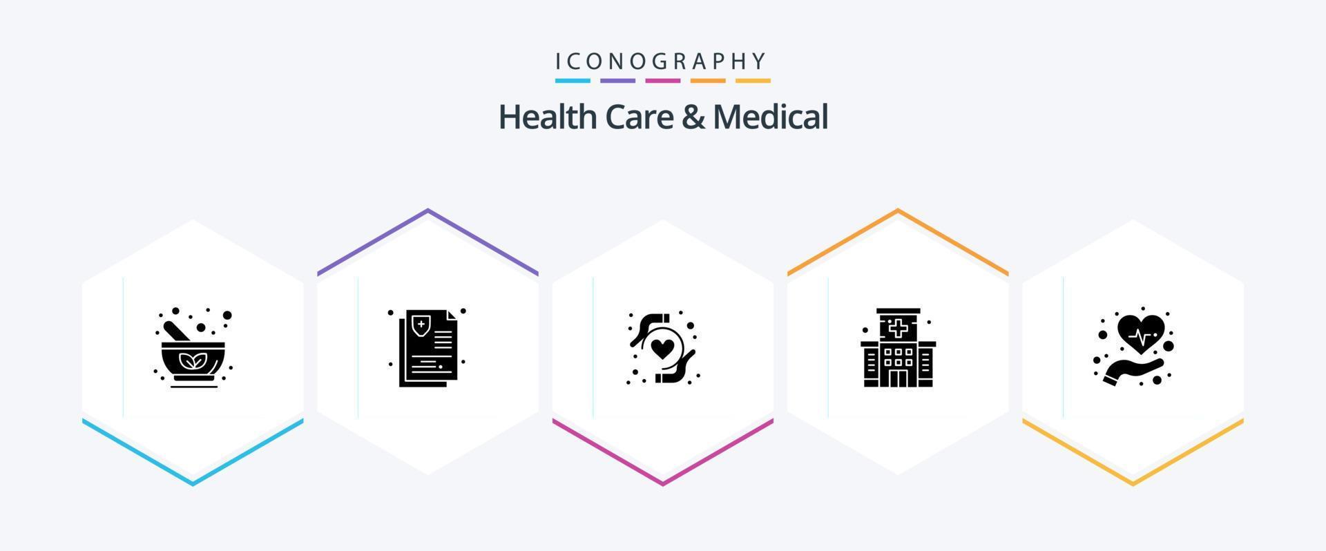 soins de santé et pack d'icônes médicales de 25 glyphes, y compris la santé. bâtiment. médical. médical. soins de santé vecteur