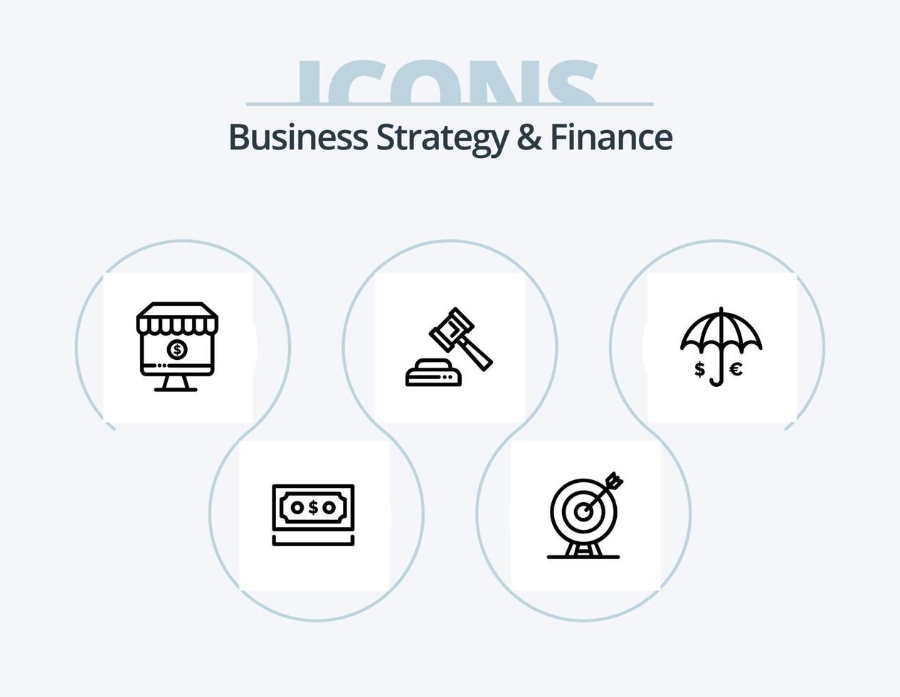 stratégie d'entreprise et pack d'icônes de ligne financière 5 conception d'icônes. dollar. argent. menu. temps. horloge vecteur