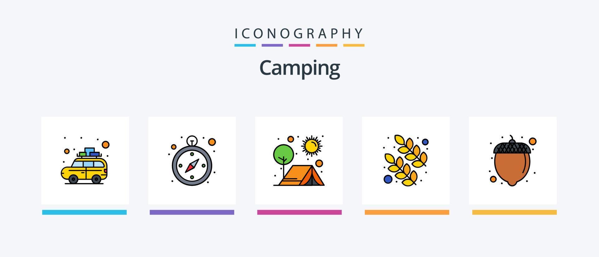 ligne de camping remplie de 5 packs d'icônes, y compris le bus. voiture. logistique. camping. d'abord. conception d'icônes créatives vecteur