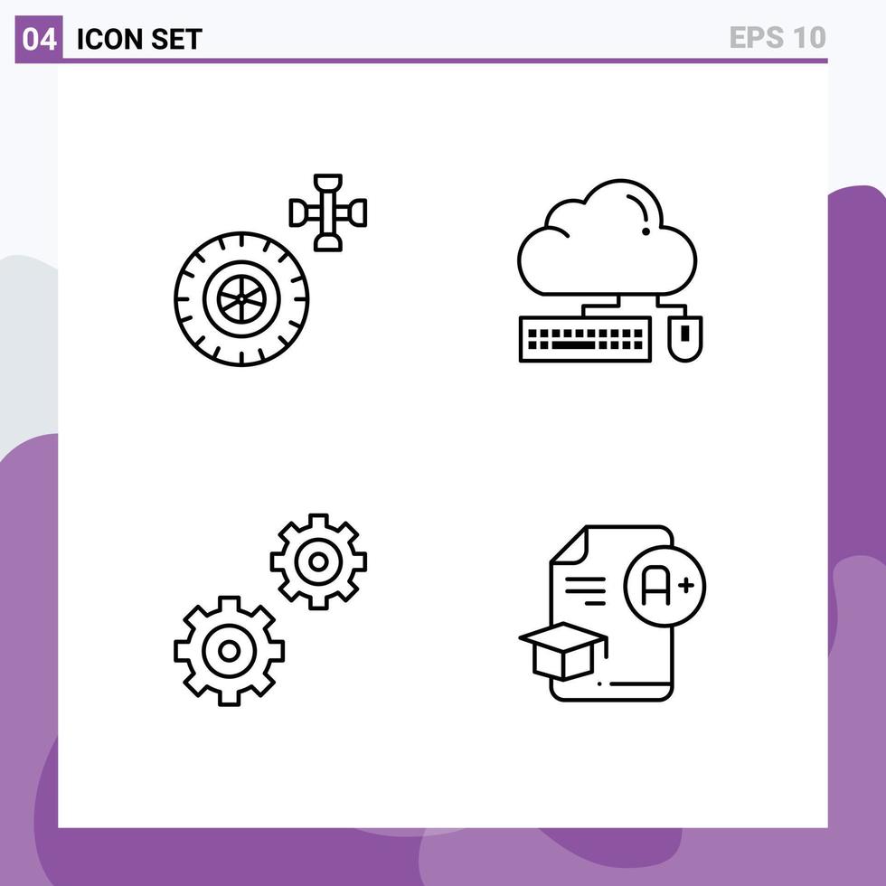 symboles d'icônes universelles groupe de 4 couleurs plates de ligne de remplissage modernes d'engrenages de voiture informatique document en nuage éléments de conception vectoriels modifiables vecteur