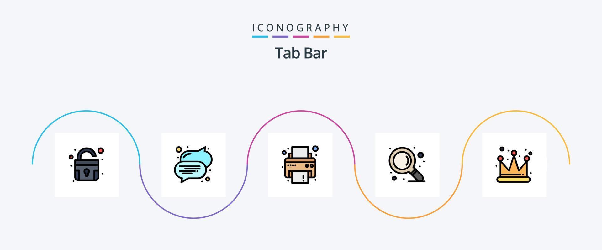ligne de barre d'onglets remplie de pack d'icônes plat 5 comprenant. imprimante. roi. couronne vecteur