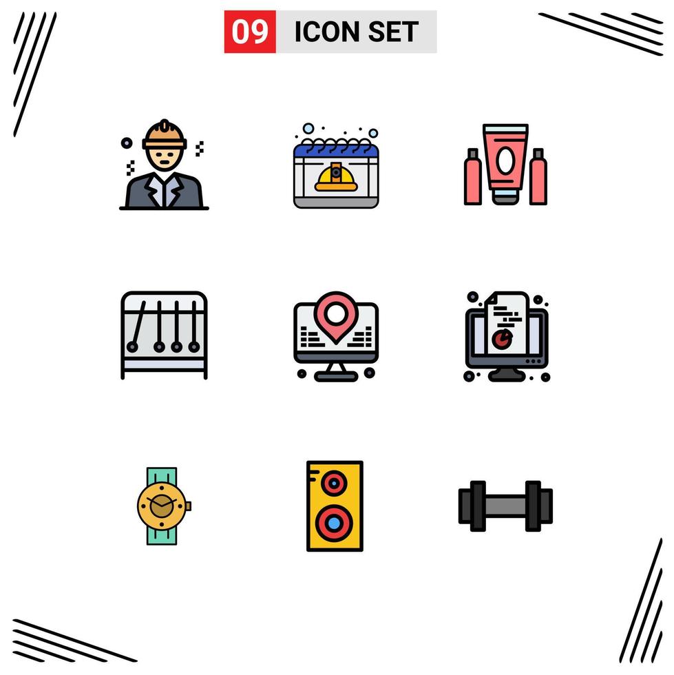 symboles d'icônes universelles groupe de 9 couleurs plates de ligne de remplissage modernes d'éléments de conception vectoriels modifiables de santé de pendule de chapeau de science d'internet vecteur
