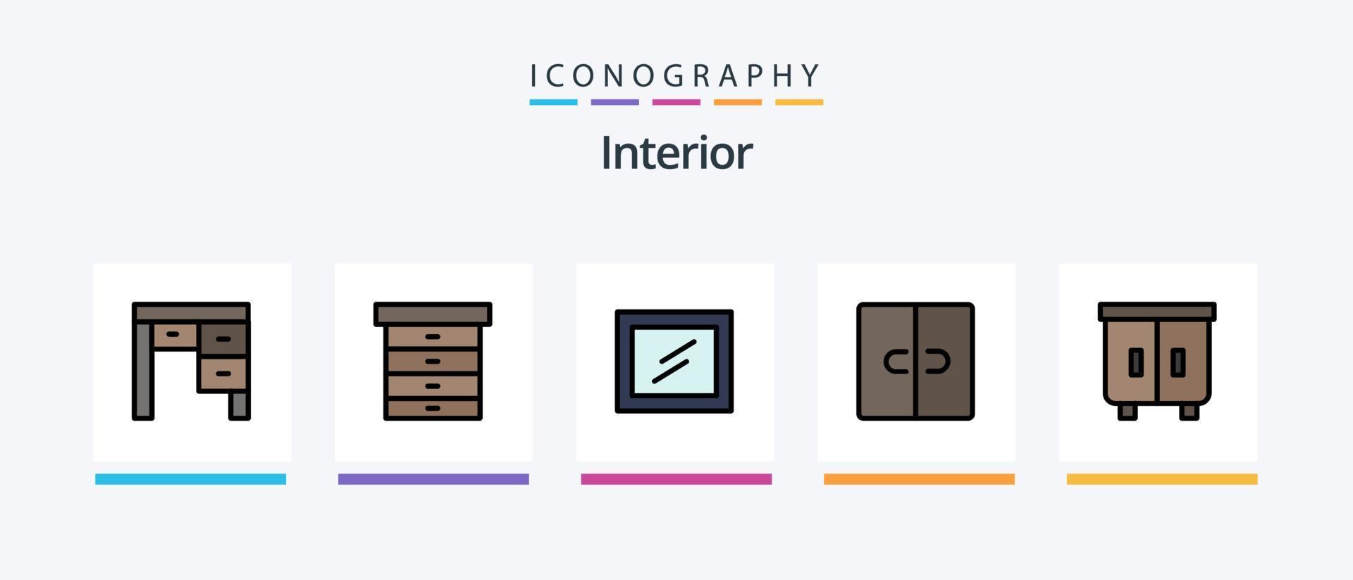 pack de 5 icônes rempli de lignes intérieures, y compris l'intérieur. décor. intérieur. placard. lumière. conception d'icônes créatives vecteur