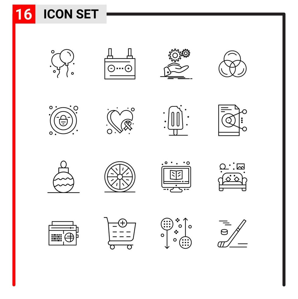 groupe de 16 contours signes et symboles pour les services de couleur de solution web de cadenas éléments de conception vectoriels modifiables vecteur
