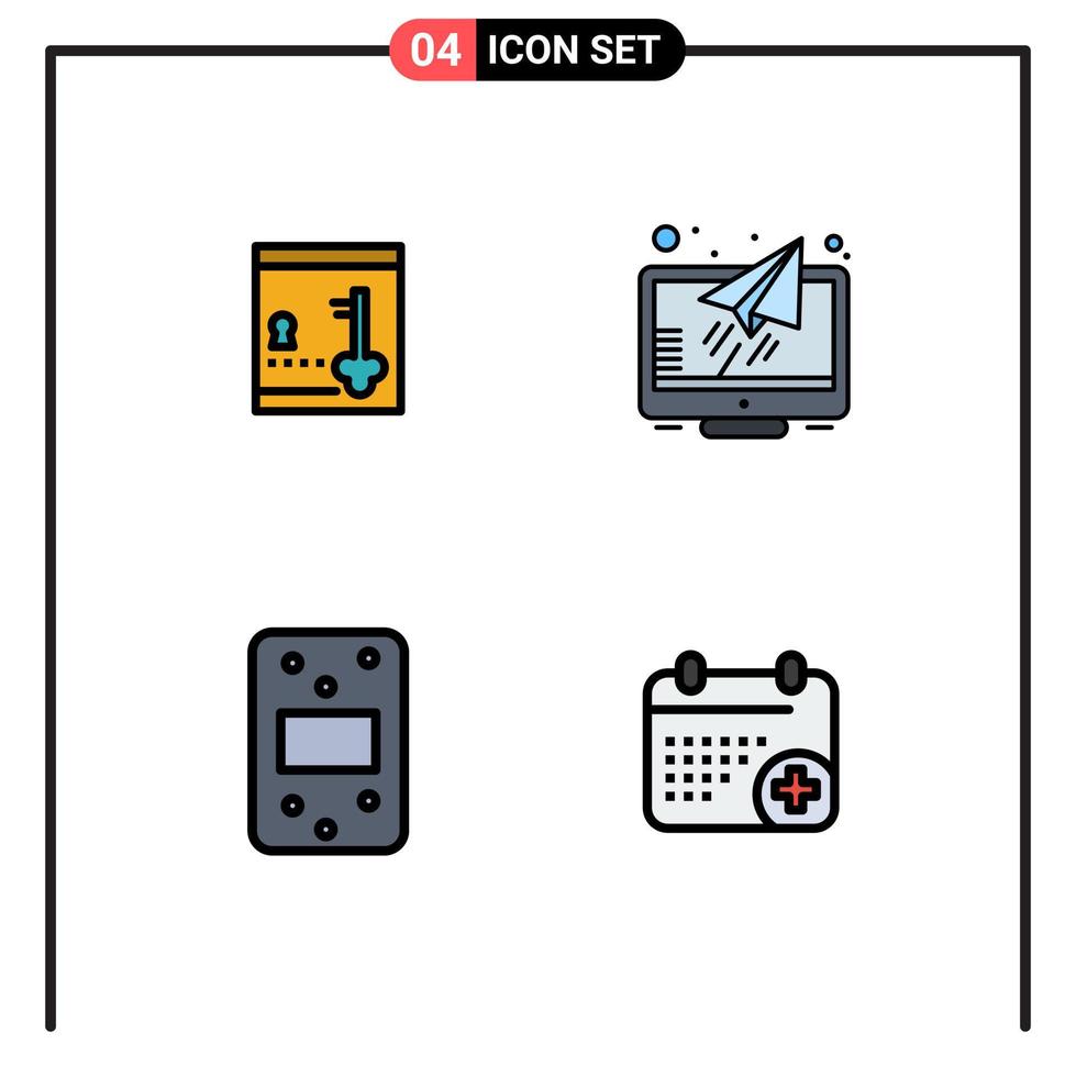 4 concept de couleur plate fillline pour les sites Web mobiles et les applications lecteur de clé alimentaire sûr éléments de conception vectoriels modifiables médicaux vecteur