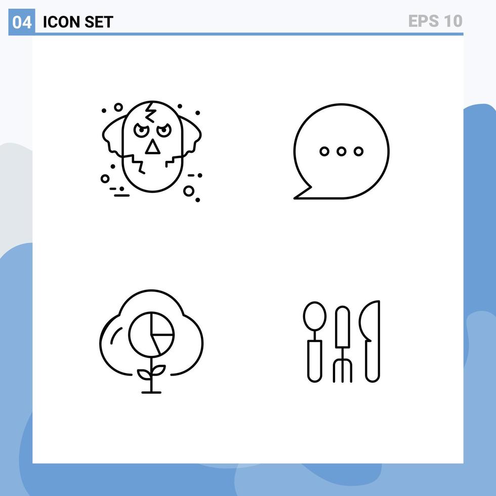 ensemble de 4 symboles d'icônes d'interface utilisateur modernes signes pour les données maléfiques loup chat graphique éléments de conception vectoriels modifiables vecteur