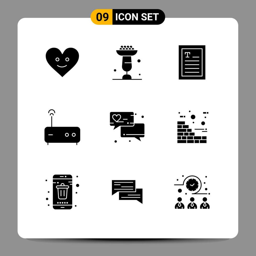 interface utilisateur pack de 9 glyphes solides de base de briques message d'amour ebook amour chat modem éléments de conception vectoriels modifiables vecteur