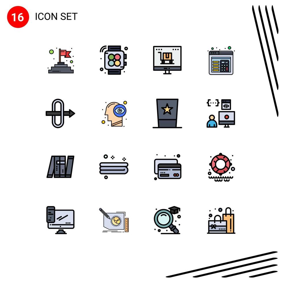 groupe de 16 lignes modernes remplies de couleurs plates définies pour la mise en page de la passerelle de marketing numérique du trafic mental éléments de conception vectoriels créatifs modifiables vecteur