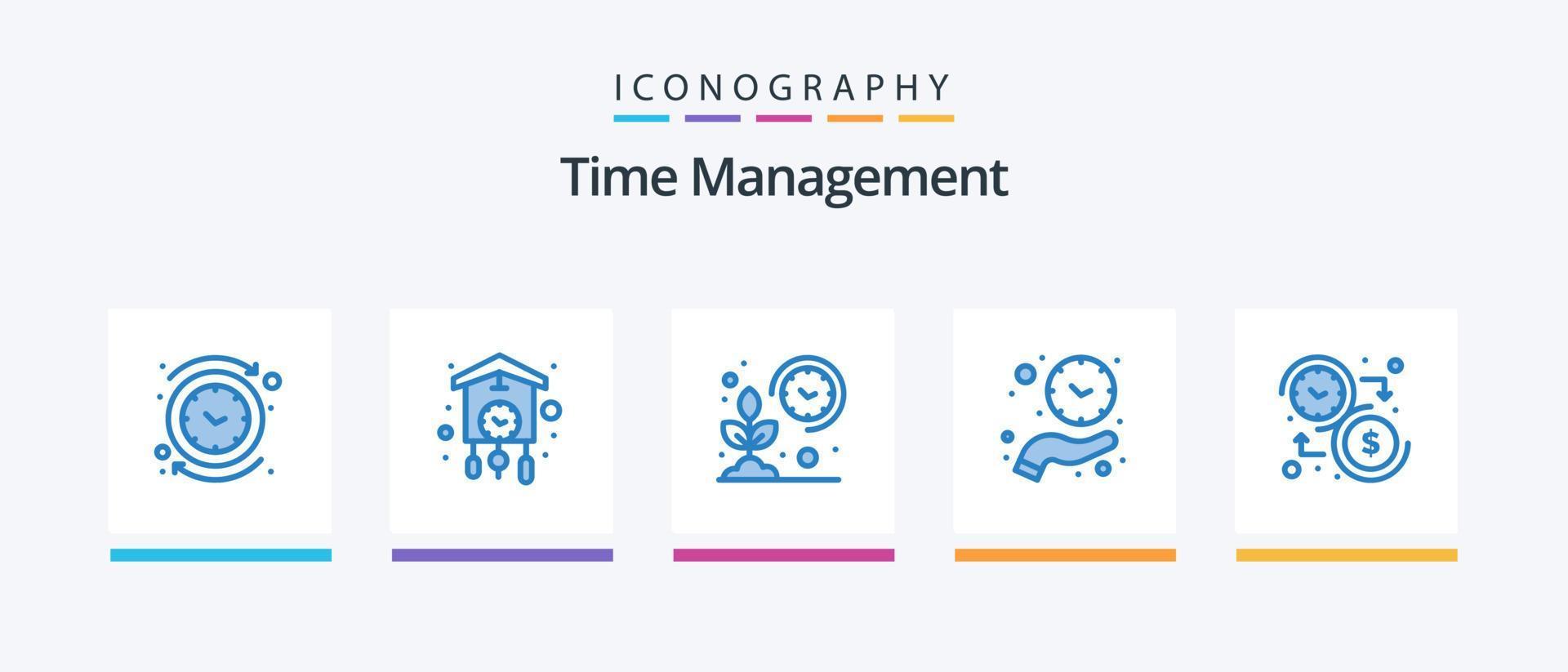 pack d'icônes bleues de gestion du temps 5, y compris la mise en attente. horloge. coucou. intelligent. jardin. conception d'icônes créatives vecteur