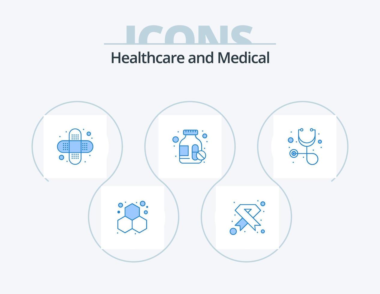 pack d'icônes bleu médical 5 conception d'icônes. stéthoscope. diagnostic. ruban. pilules. drogues vecteur