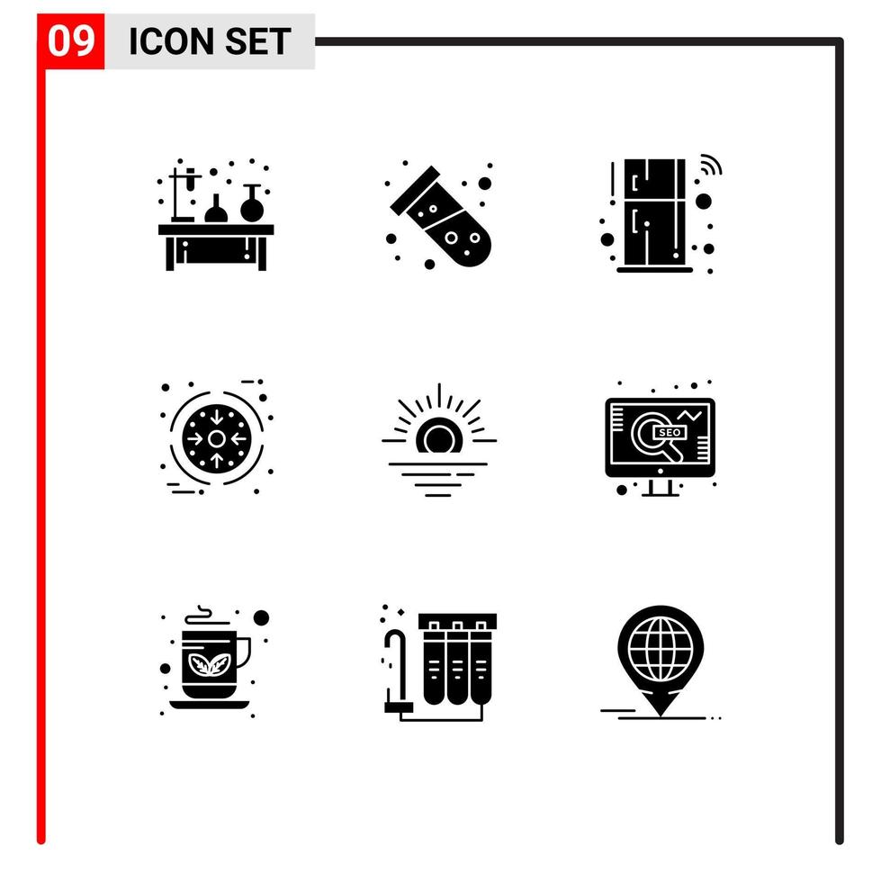 groupe de 9 glyphes solides modernes définis pour la gestion des atomes de traitement du soleil éléments de conception vectoriels modifiables intelligents vecteur