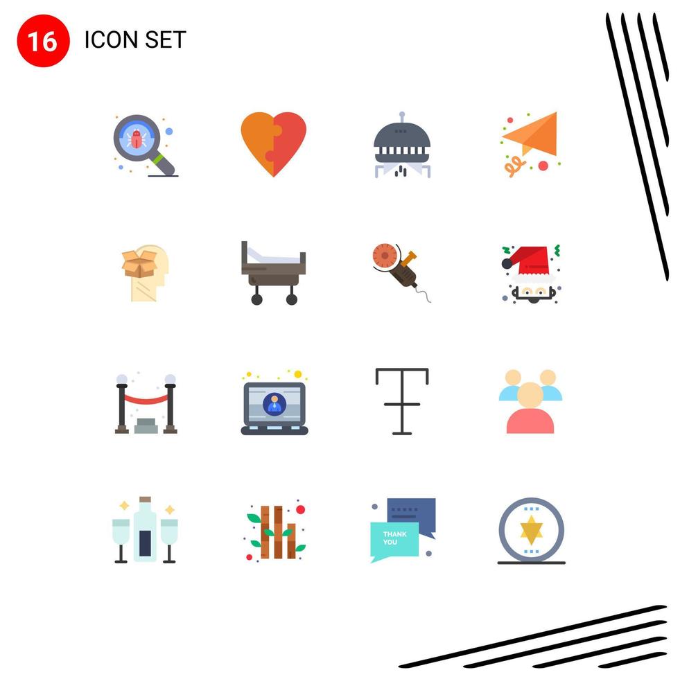 ensemble de pictogrammes de 16 couleurs plates simples de l'espace de données masculin unbox envoyer un pack modifiable d'éléments de conception de vecteur créatif