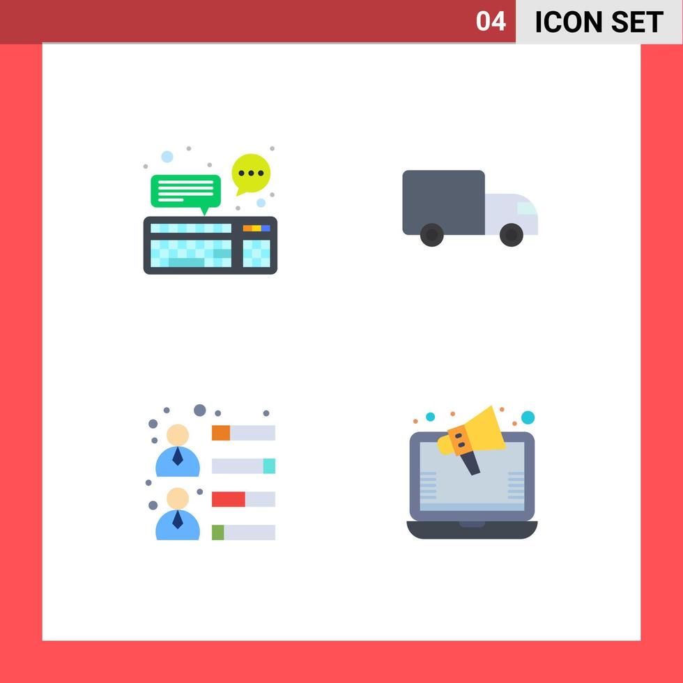 interface utilisateur pack de 4 icônes plates de base de chat homme d'affaires clavier logistique croissance éléments de conception vectoriels modifiables vecteur