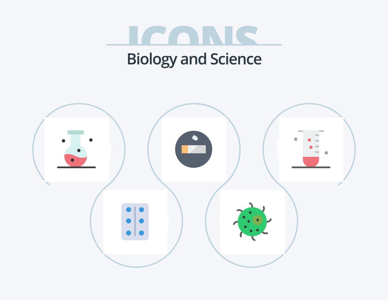 pack d'icônes plat biologie 5 conception d'icônes. laboratoire. verrerie. chimie. la biologie. non-fumeur vecteur