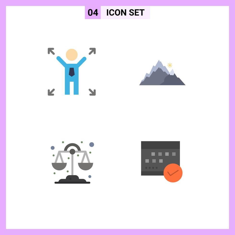 4 icônes créatives signes et symboles modernes des affaires balance montagne nature calendrier éléments de conception vectoriels modifiables vecteur