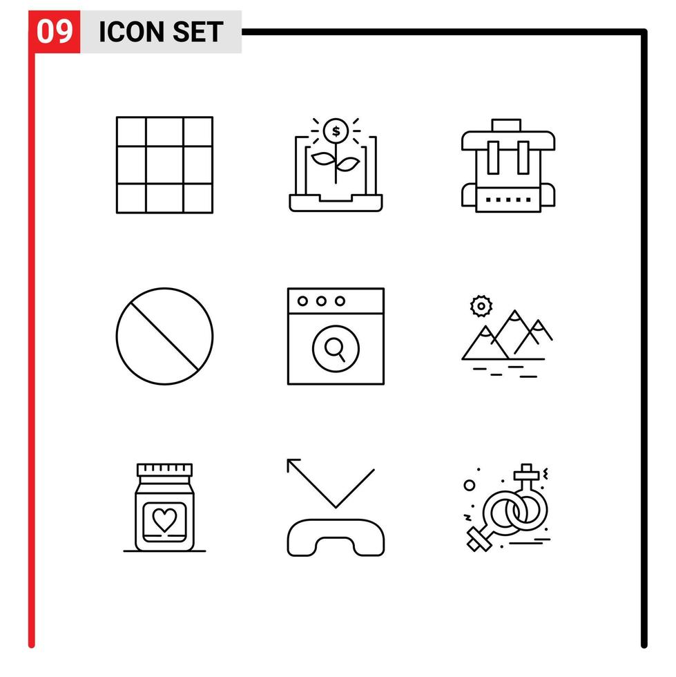 ensemble de pictogrammes de 9 contours simples de l'éducation à la recherche de montagne mac stop éléments de conception vectoriels modifiables vecteur