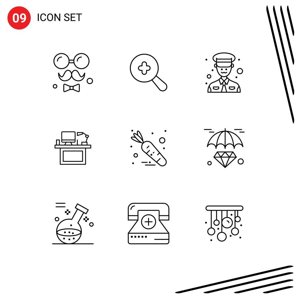 pack d'icônes vectorielles stock de 9 signes et symboles de ligne pour table bureau homme moniteur bureau éléments de conception vectoriels modifiables vecteur