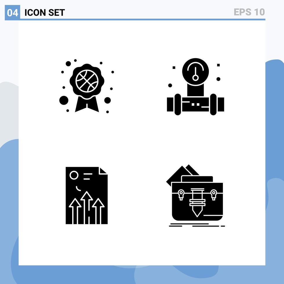 ensemble de 4 symboles d'icônes d'interface utilisateur modernes signes pour badge de récompense document manomètre rapport sur l'eau éléments de conception vectoriels modifiables vecteur