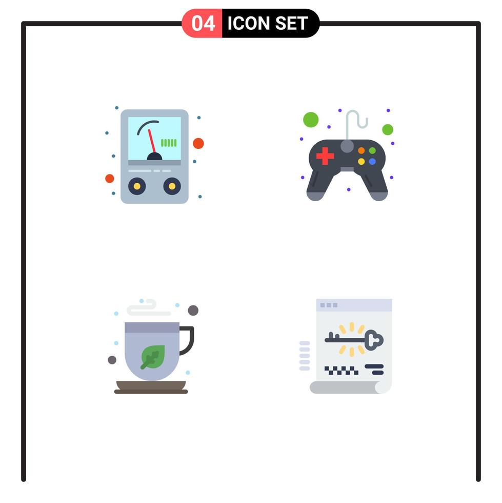 groupe de 4 icônes plates modernes définies pour les éléments de conception vectorielle modifiables de clé de jeu vidéo de contrôle d'ampère moka vecteur