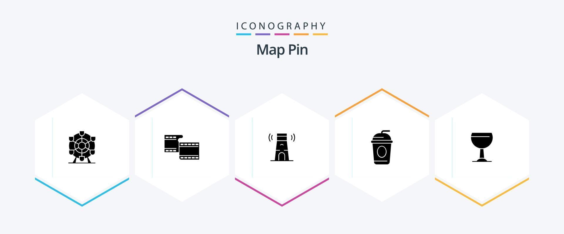 carte pin 25 pack d'icônes de glyphes comprenant. bière. phare. boire. Paris vecteur