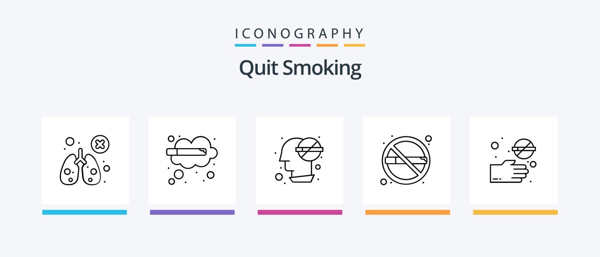 arrêtez de fumer le pack d'icônes de la ligne 5, y compris la main. fumée. toxicomane. cigarette. pensée. conception d'icônes créatives vecteur