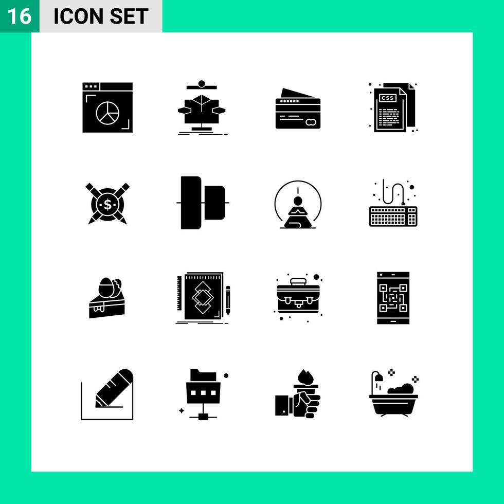 interface utilisateur pack de 16 glyphes solides de base de flux web payants css pay éléments de conception vectoriels modifiables vecteur