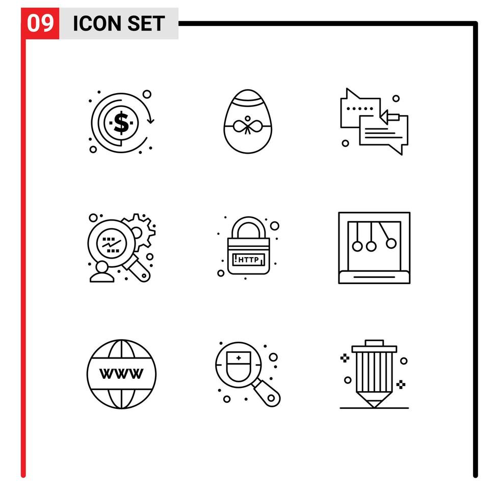 9 ensemble de contours d'interface utilisateur de signes et symboles modernes de lien http chat domaine consommateurs recherche éléments de conception vectoriels modifiables vecteur
